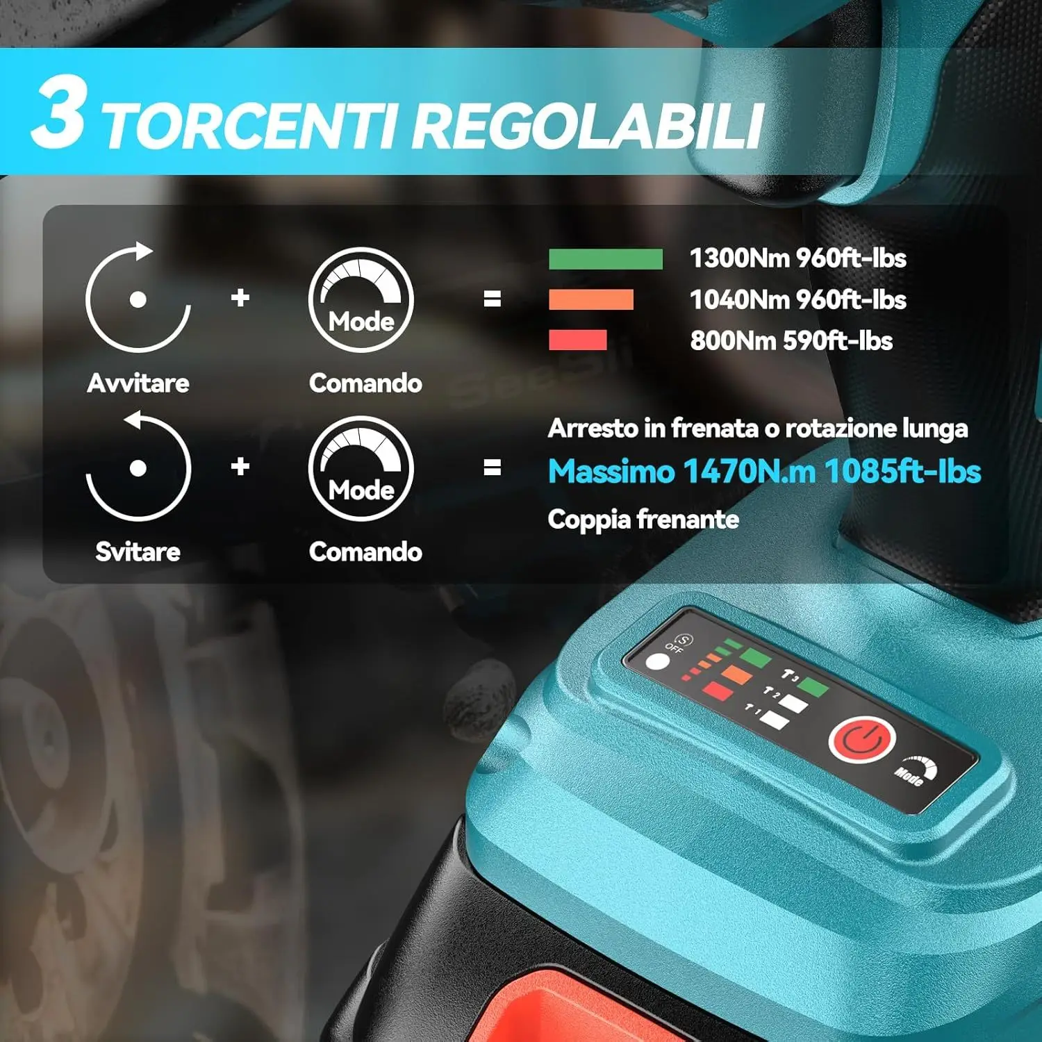 مفتاح ربط لاسلكي 1300 نانومتر، مفتاح ربط تأثير محرك بدون فرشاة مع بطاريتين 5000 مللي أمبير في الساعة، يأتي مع خمسة مقابس مفتاح ربط