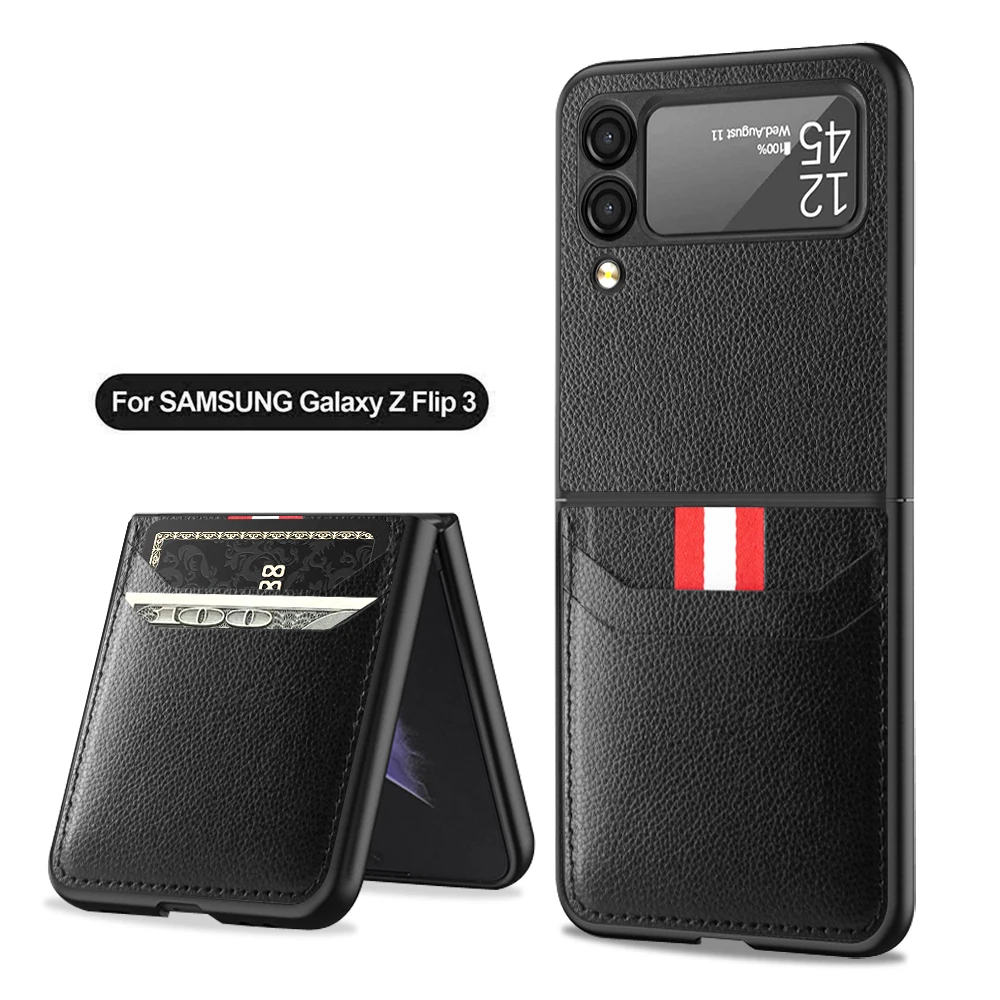 

Lightweiht Matte Leather Cases for Samsung Galaxy Z Flip 3 5G Flip3 with Card Holder Business Cover for Samsung Z Flip 3 Case