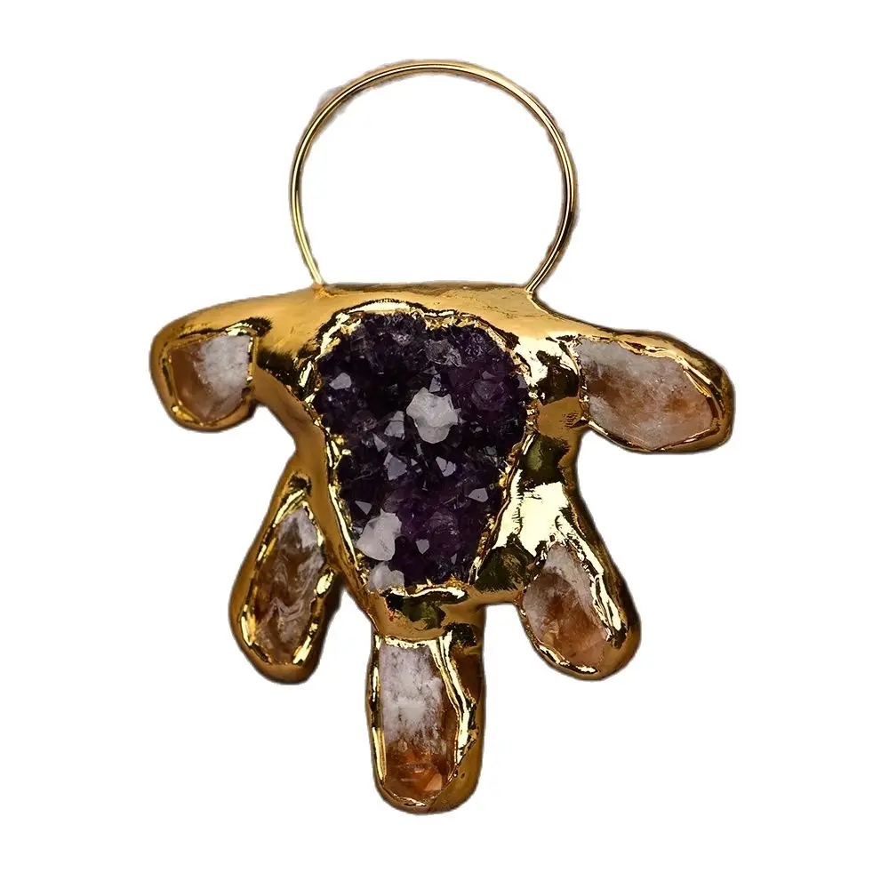 

APDGG 1PC Big Natural Amethyst Druzy Raw Citrine Quartz With Electroplated Edge Pendant For Necklace Jewelry DIY