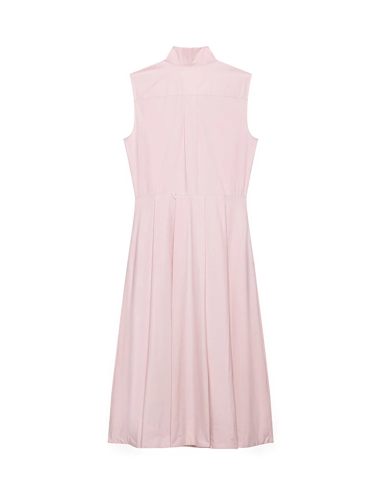 TFMLN Women's Chic Pink Midi Dresses Summer New Sleeveless Bow Lace-Up Long Dress Elegant Ladies Street Commuting Clothes - view 4
