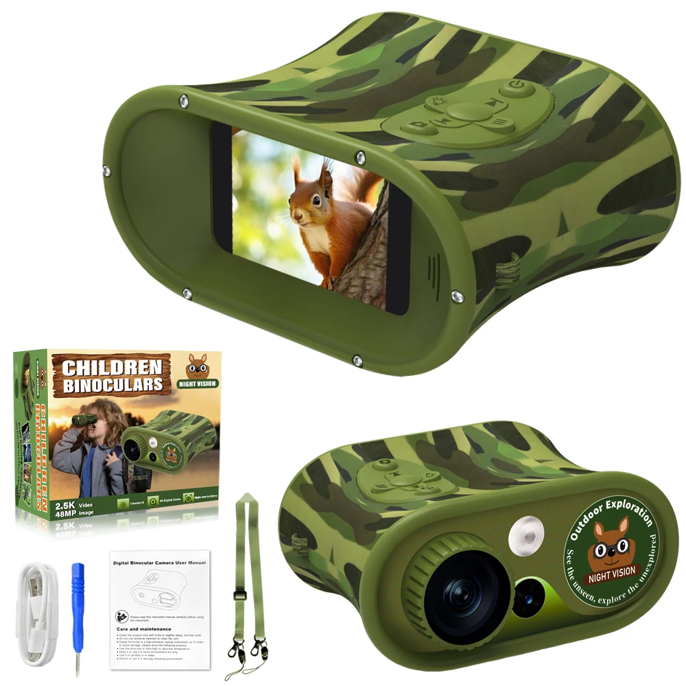 DT15 Pro 2.5K Digital Kids Telescope Camera Portable Mini Night Vision Binoculars for Camping with Light 48MP 4X Optical 8X Zoom