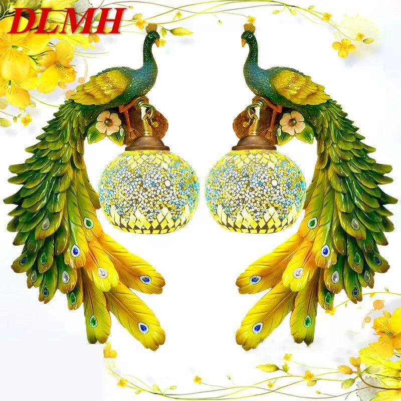 

DLMH Contemporary Peacock Wall Lamp Personalized And Creative Living Room Bedroom Hallway Decoration Light