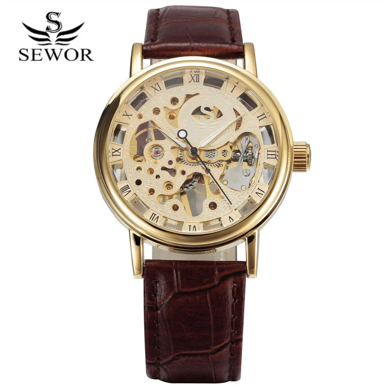 Free Shipping OUTLETSSEWORSwatch Fashion Hollowed-out Transparent Bottom Men's Belt Watch Manual Mechanical Wat