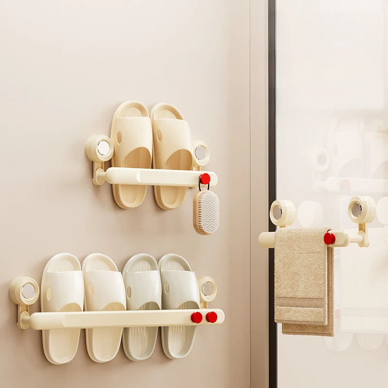 Household Bathroom Slipper Holder, Suction Cup Wall Mounted, Non Perforated Slipper Holder, Towel Storage Rack Behind The Door