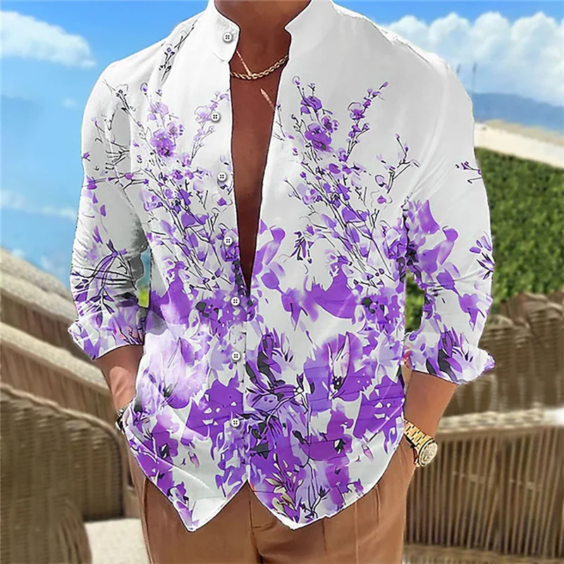 Brand new men\'s shirt multicolor floral pattern 3D printing stand collar long sleeve daily casual fast shipping XS-6XL