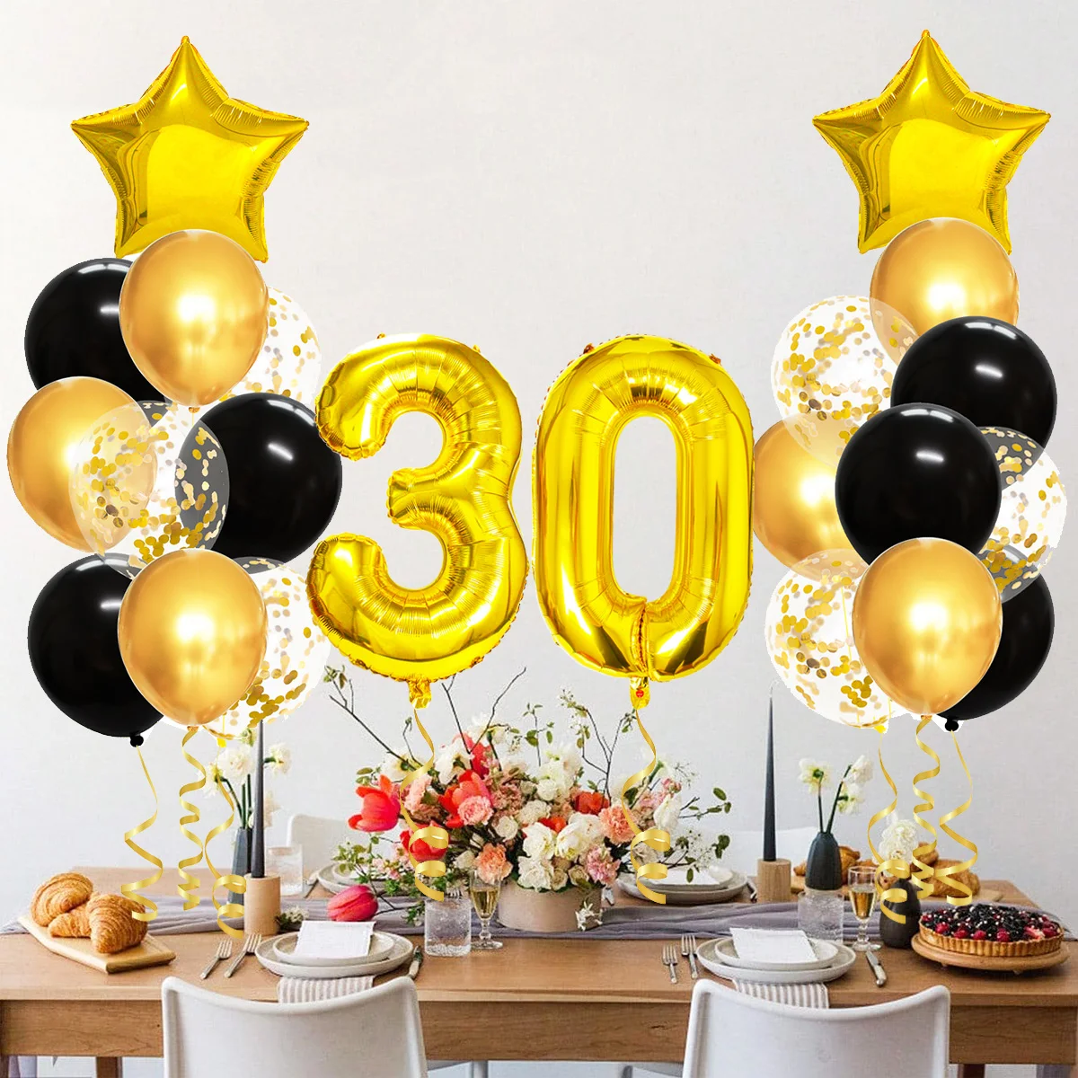 25pcs Gold Black Mixed Balloons 30th Birthday Party Decorations 30 Years Old Man Woman Birthday Decor Anniversary Number 30 Ball