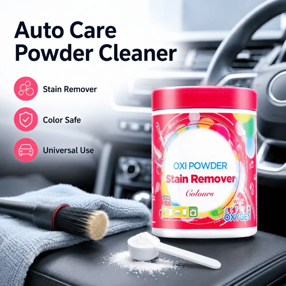 Oxygen Bleach Powder For Universal Vehicles Car Seat Carpet Stain Remover Color Safe Cleaner Yellowing Removal Auto Care Kit Set