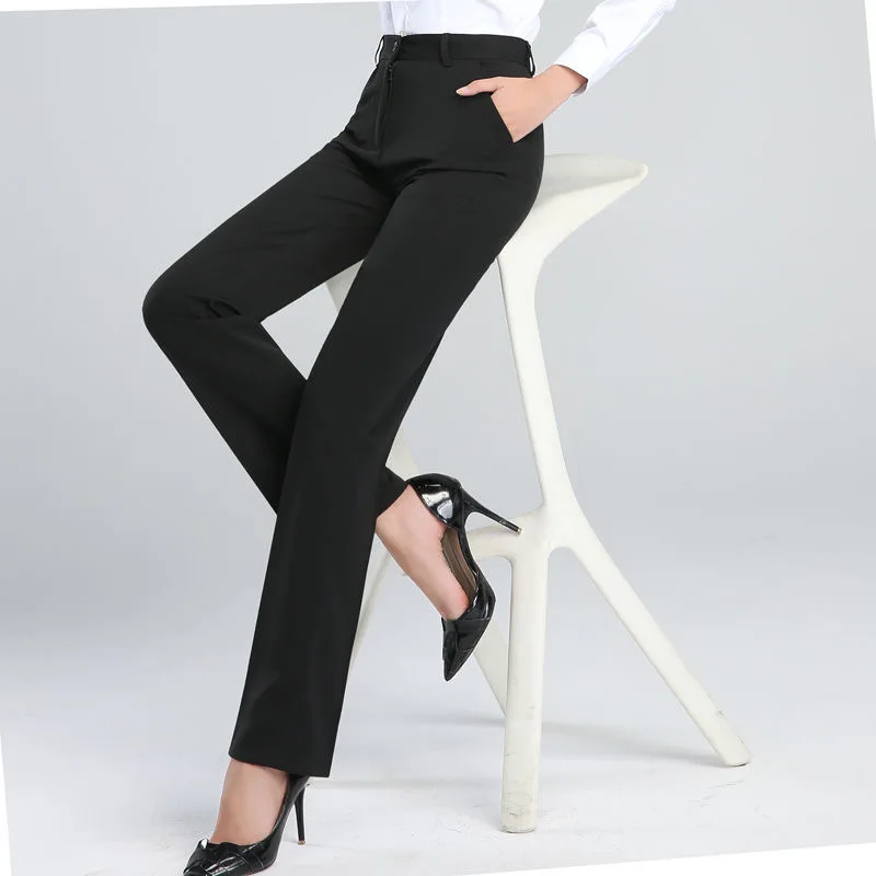 Women's Slim Straight Leg Trousers Workwear Casual Office Pants High Waist Long Pants Fashionable Business Suit Pants
