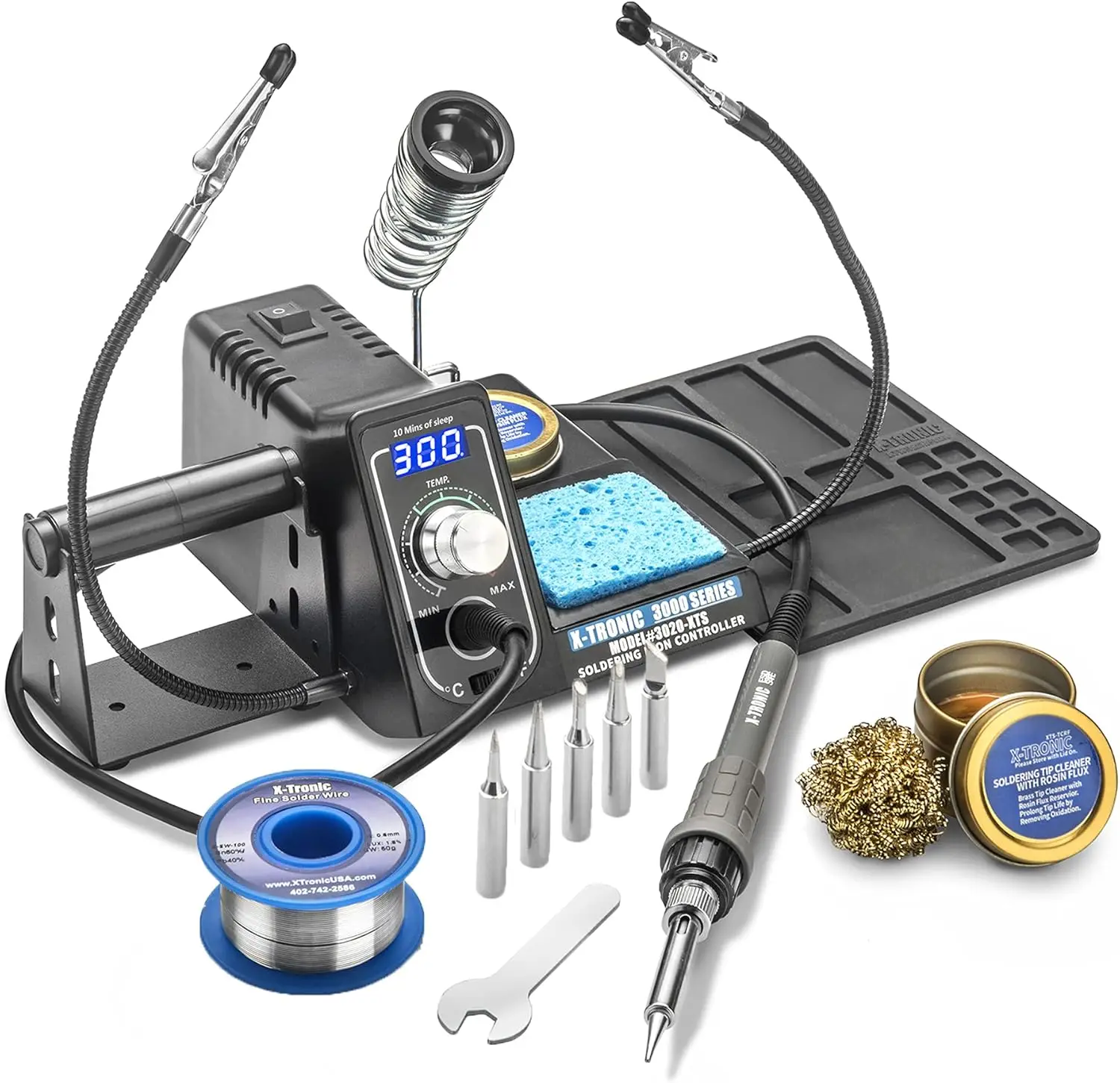 

75W Soldering Iron Station Kit with 2 Helping Hands, Silicone Mat, 5 Tips, Solder Roll, Brass Sponge & Auto Sleep