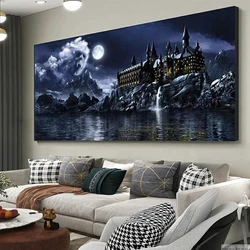 Full drill square diamond ricamo Dark Castle 5D diamond painting Moonlit Night, School mosaic Abstract Night Scenery decor