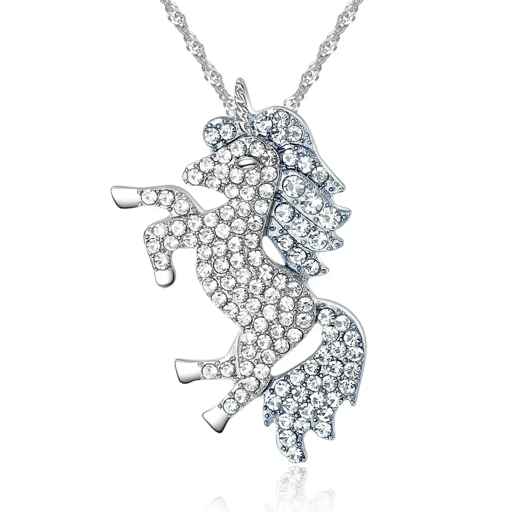 Novo cristal de swarovsks céu cavalo colar micro incrustação unicórnio pingente feminino jóias finas para festa como presentes bonitos