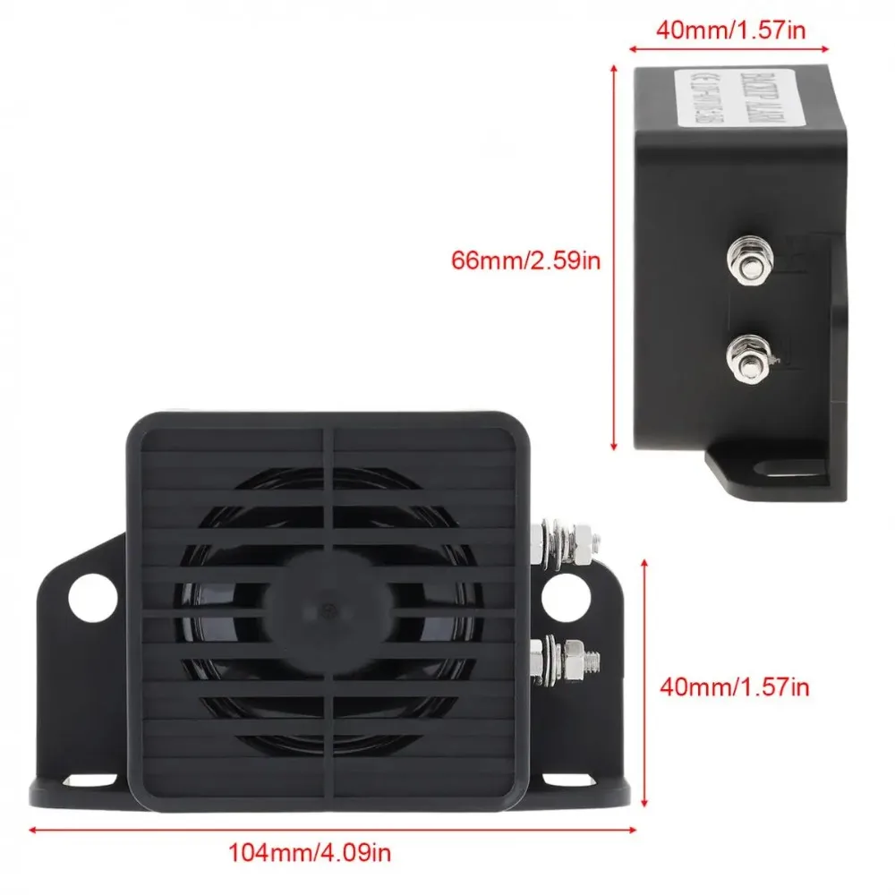 12V-48V 12-80V 105dB Black Back up Alarm Horn Speaker Reverse Accessories Auto Warning Waterproof Fit for Motorcycle Car Vehicle
