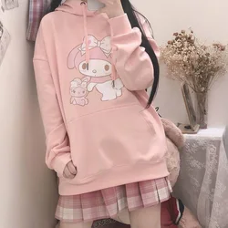 Sanrio Kawaii My Melody Thickened Sweatshirt Girls Autumn Winter Cartoon Anime Sweet Loose Coat Female Birthday Gifts for Kids