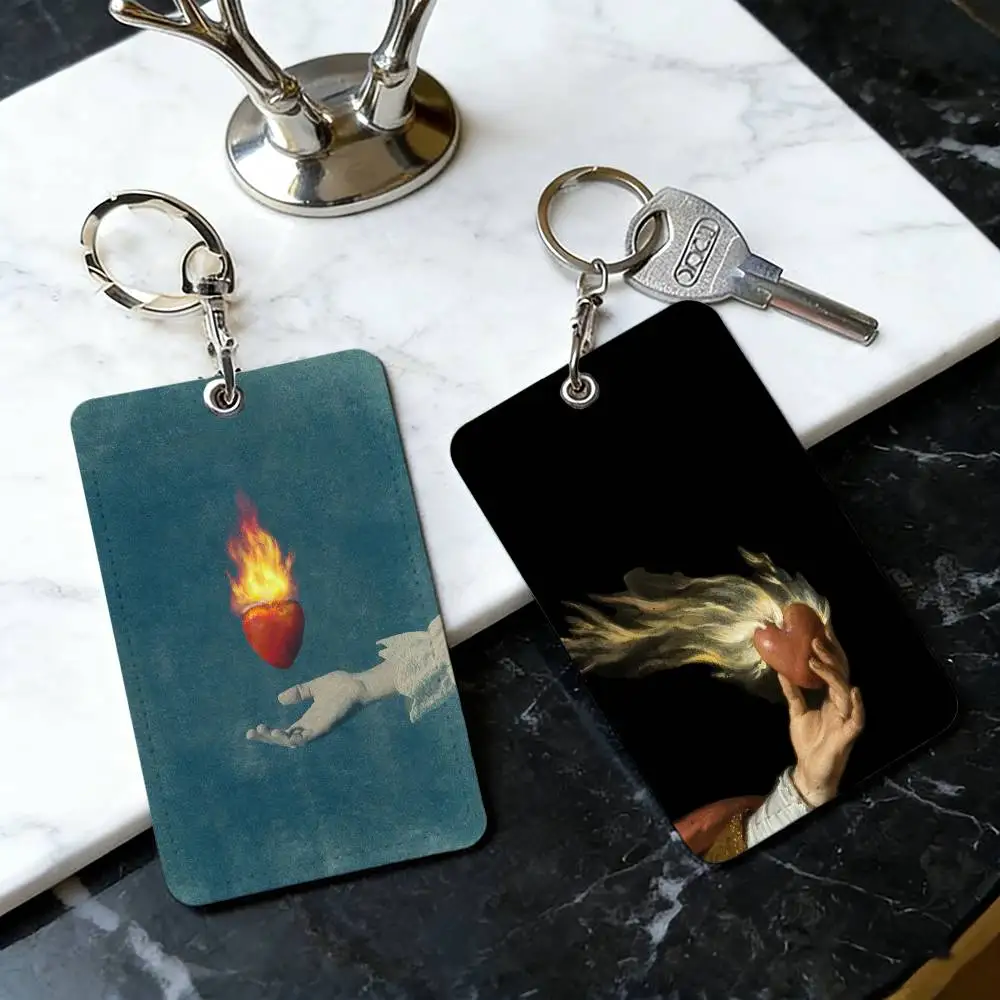 

burning heart Card Holder Keychain Badge Holder ID Card Pass Hang Rope Lariat Lanyard for Key Rings Accessories Gift