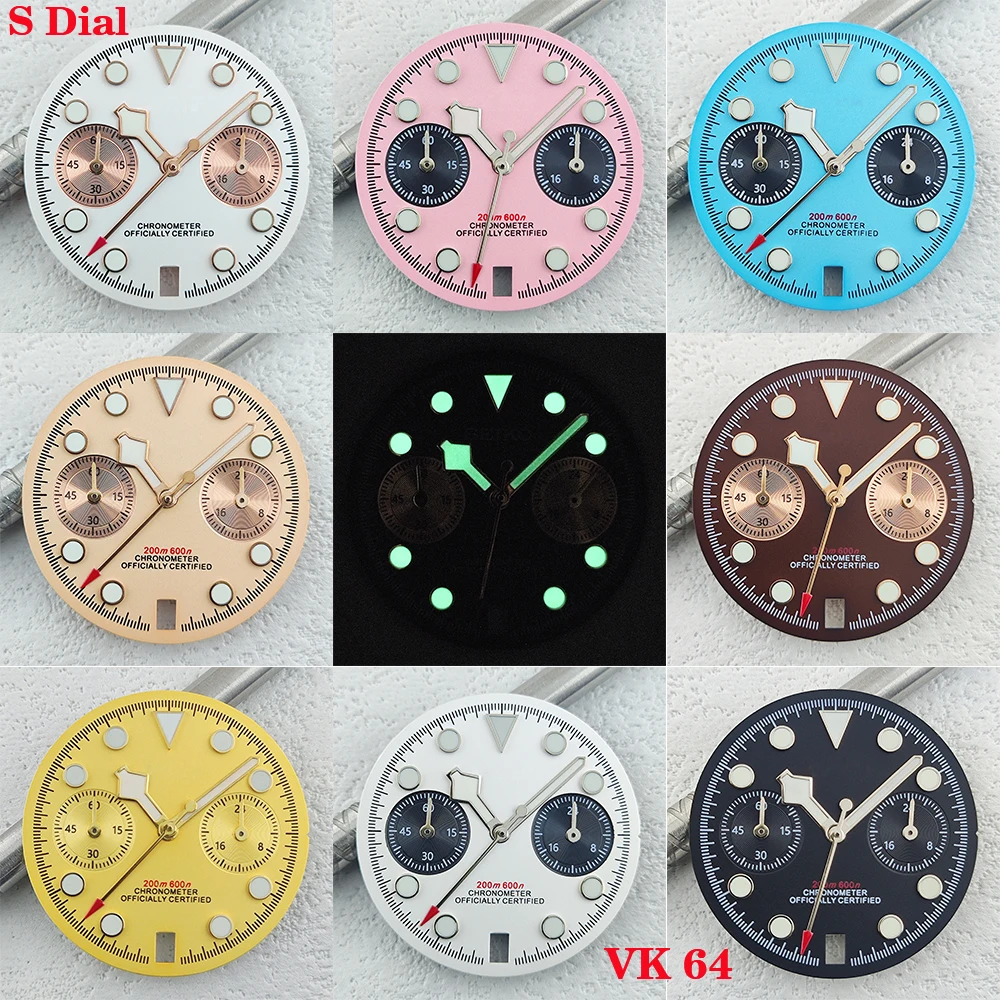 

29.5mm S logo panda frosted dial suitable for VK64 movements green night light high-quality watch modification accessories