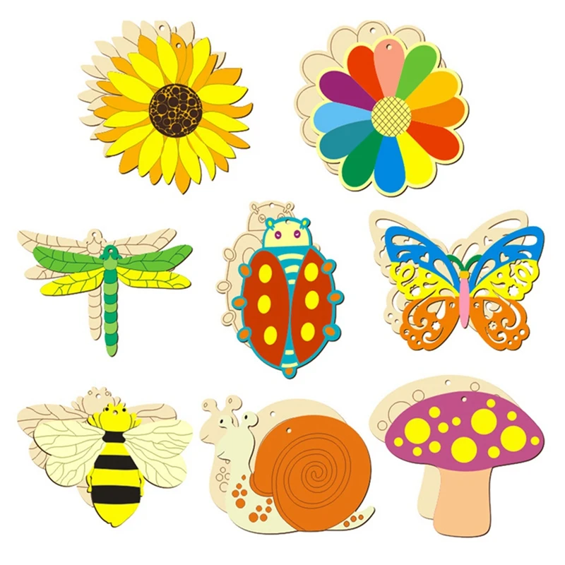 80 Pieces Unfinished Wooden Cutouts Butterfly Wood Slices Flower Wood Blank Wooden Paint Crafts