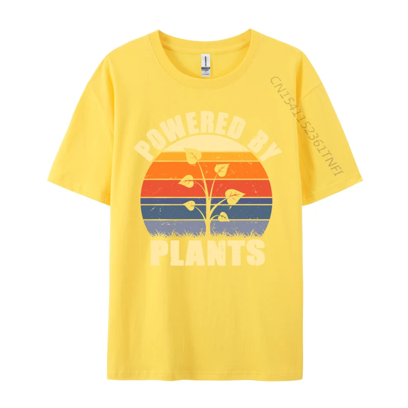 Vintage Powered By Plants Vegan Powered Vegan Birthday T-Shirts Design Faddish O Neck Cotton Fabric T Shirt Tee