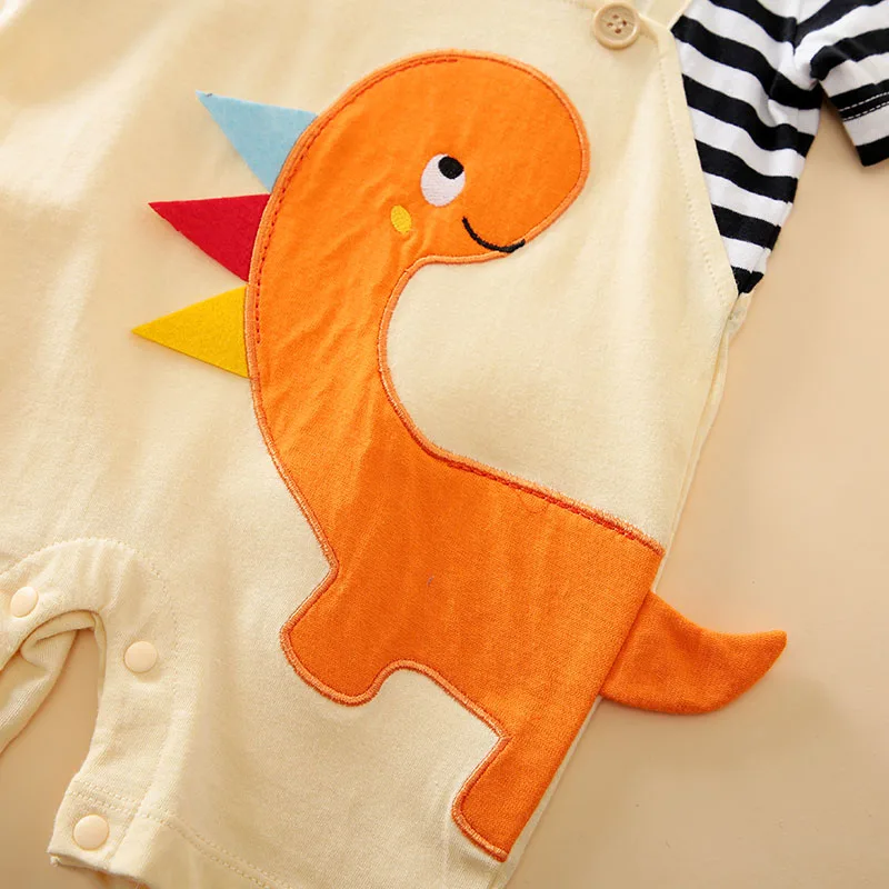 Summer Boys And Girls Cute Cartoon Strap Dinosaur 3d Printed Cotton Comfortable Casual Short Sleeve Baby Bodysuit