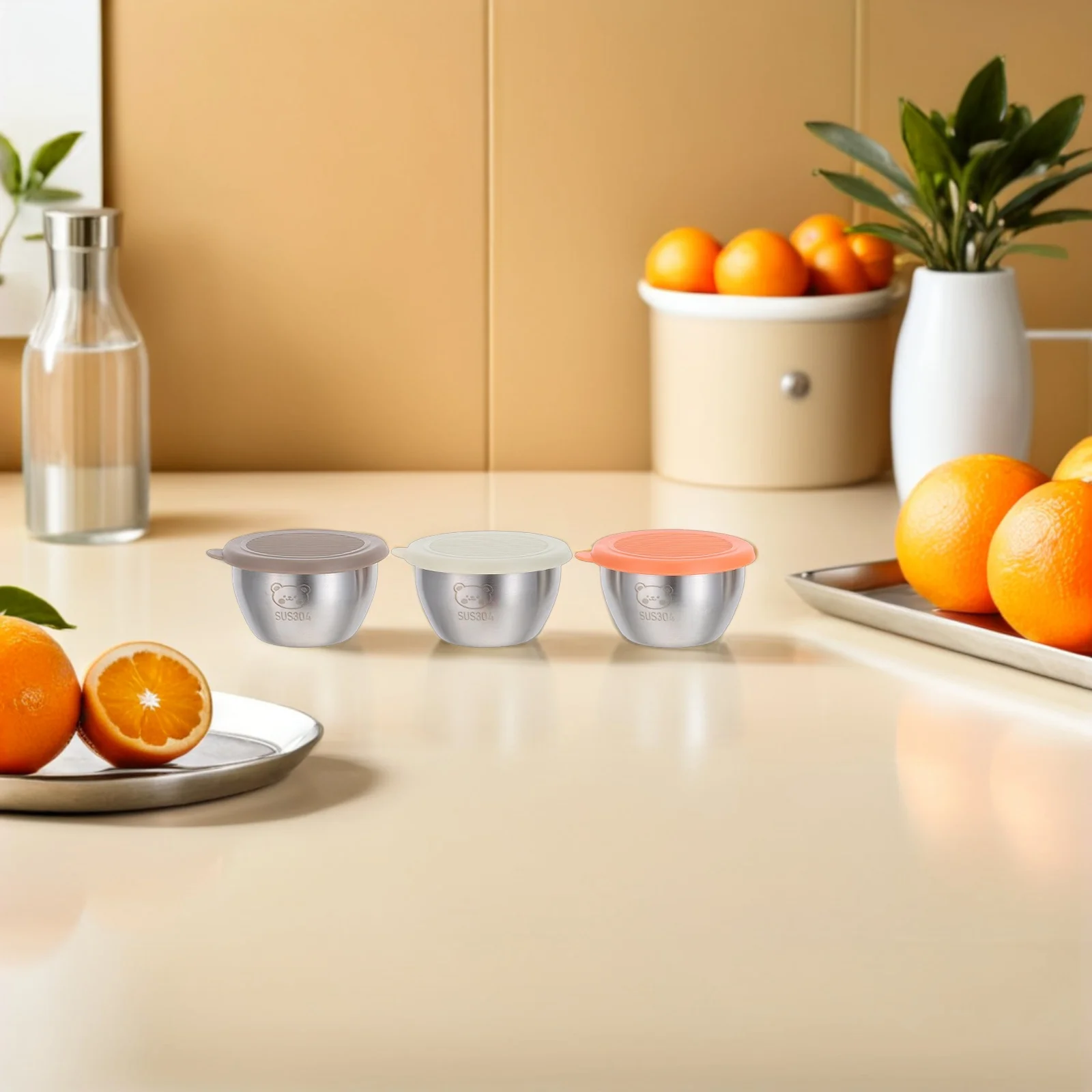 

6Pcs Stainless Steel Condiment Containers Silicone Lids Compact Leakproof Mini Sauce Bowls for Lunch Box Travel Picnic Kitchen