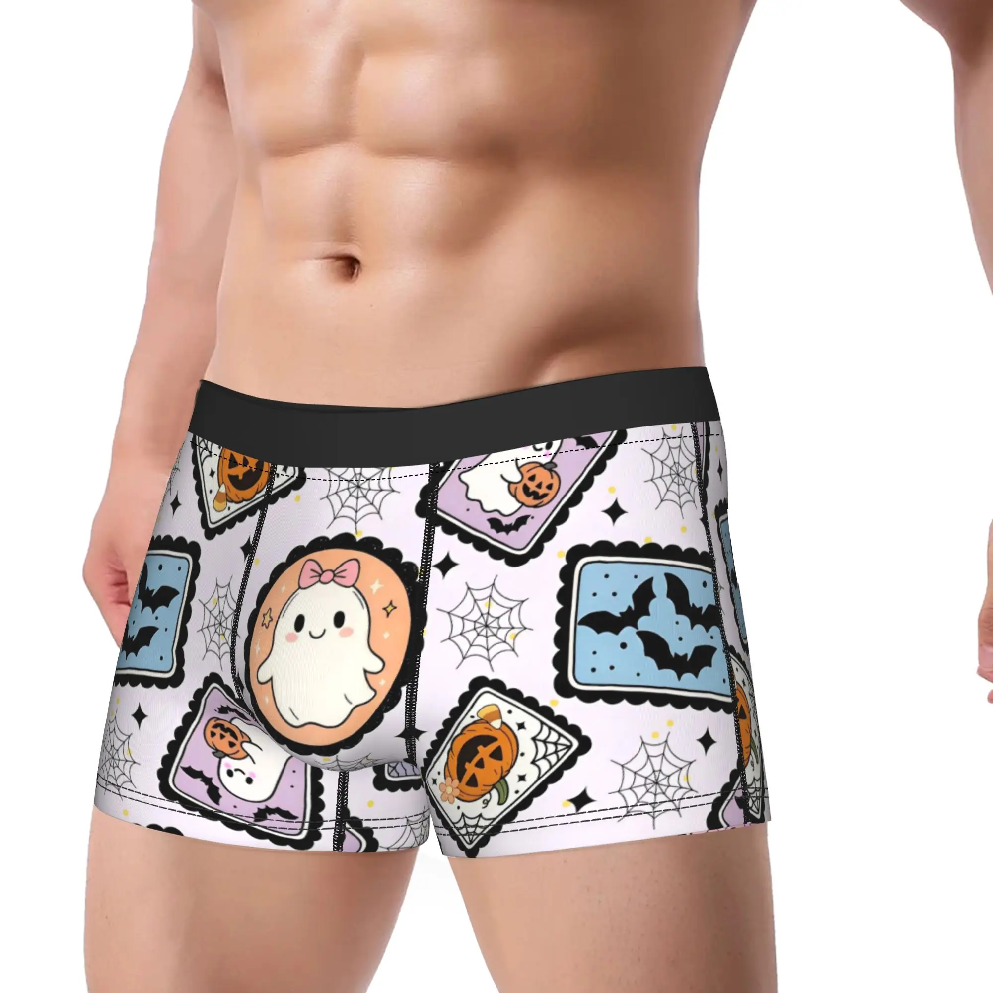 Halloween Pattern Cute Ghosts Pumpkin Men's Underwear  Boxer Briefs Shorts Panties Sexy Mid Waist Underpants for Male S-XXL