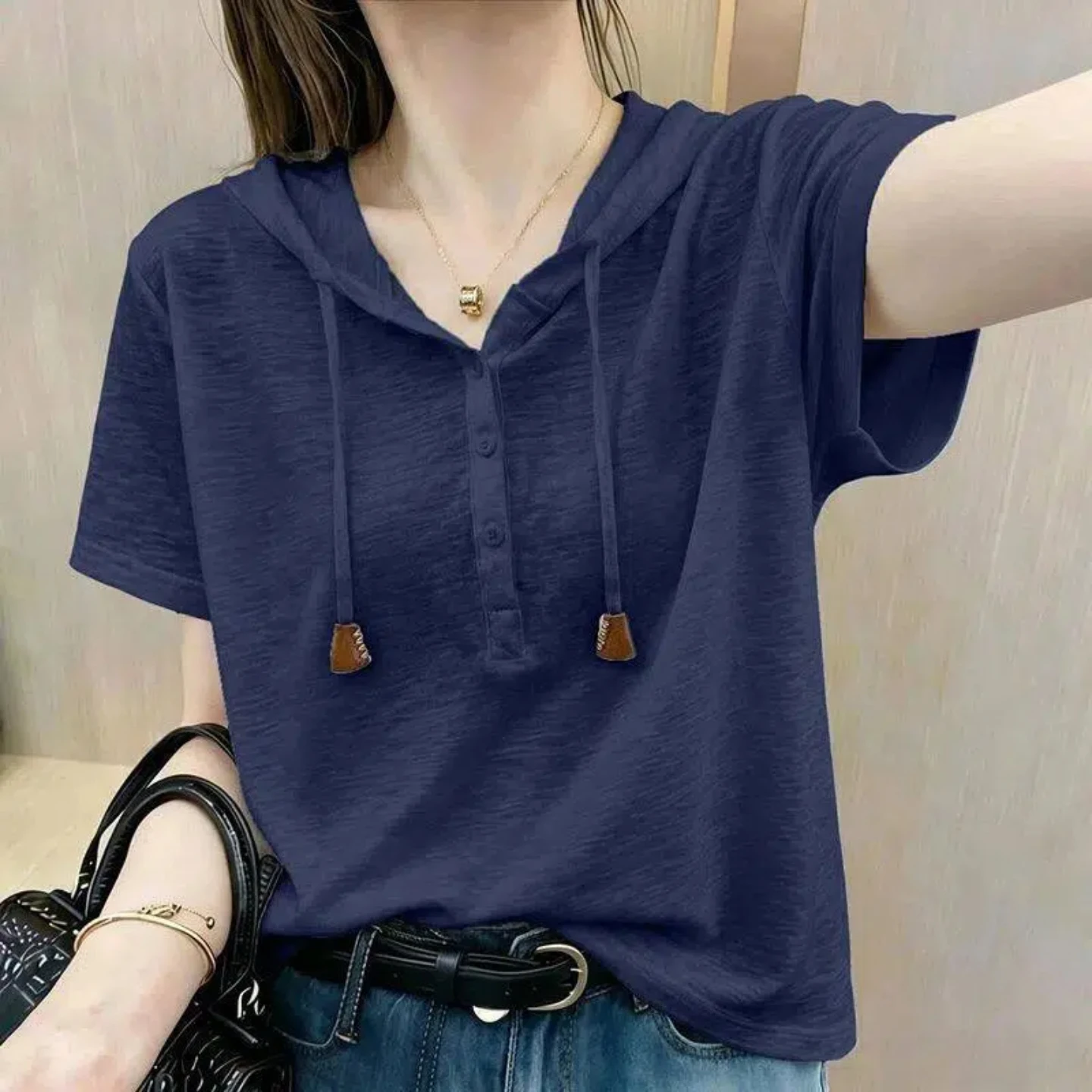 100% Bamboo Rayon Casual Summer Thin Short Sleeve Hoodie Women's T-shirt Versatile Loose Fit Commute Sport Daily Outdoor Date
