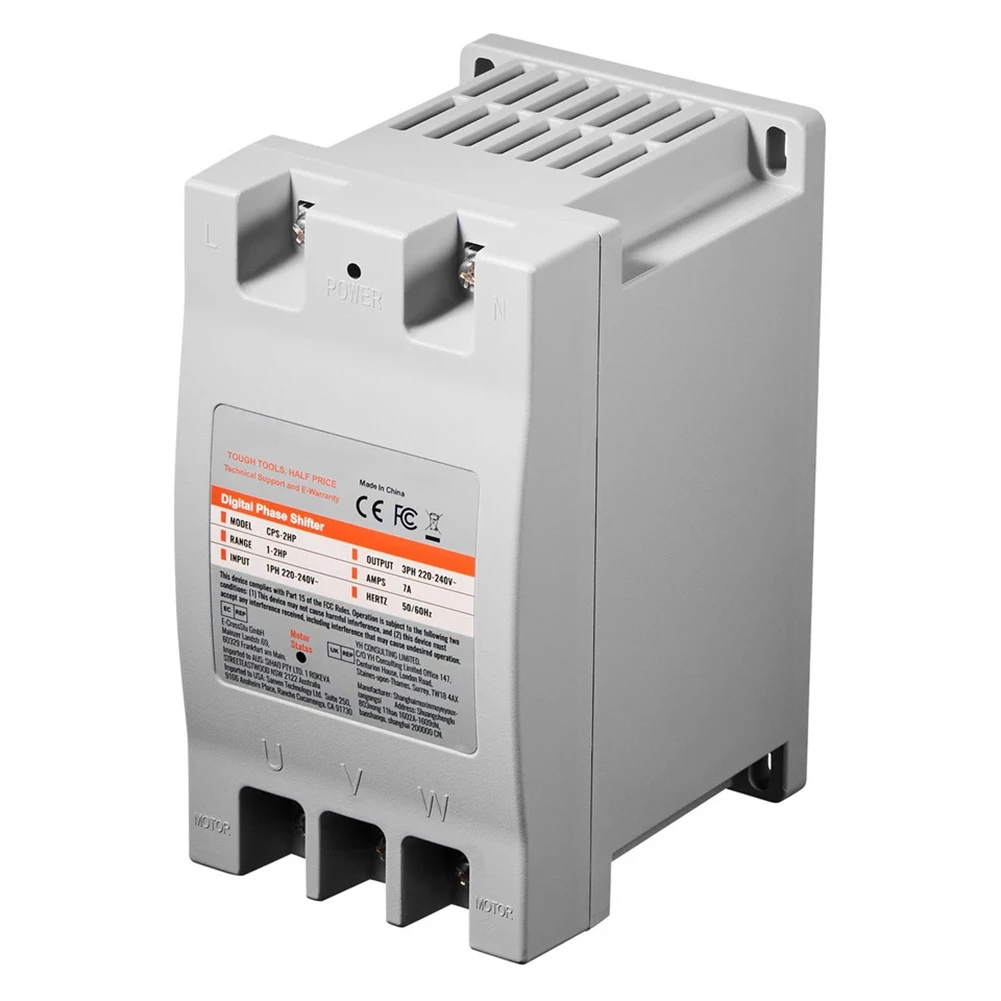 Compact 2HP Phase Converter 7.4x4.1x5.2 Inch 2.11 Lbs 220V 240V Single to Three Phase Inverter for Garage Tools