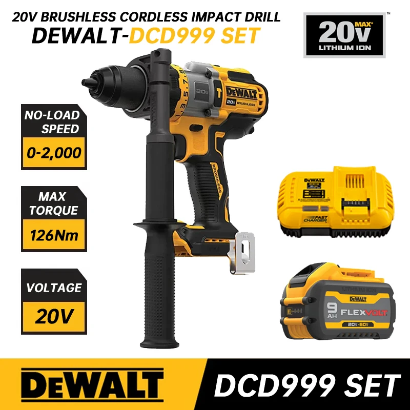 DEWALT 20V Cordless Hammer Drill/Driver Flexvolt Advantage Brushless Motor Power Tool DCD999 Impact Drill DCB606 DCB609 DCB612