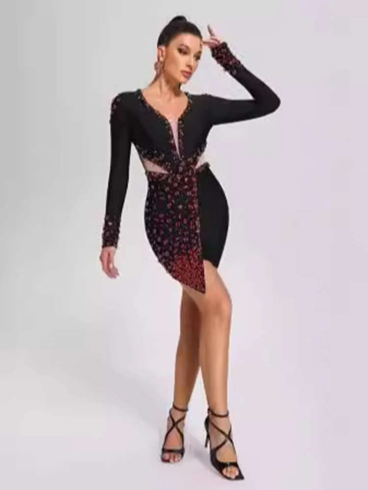 2024 sexy bandage dress light luxury foreign trade women's sheath dress socialite party dress dress