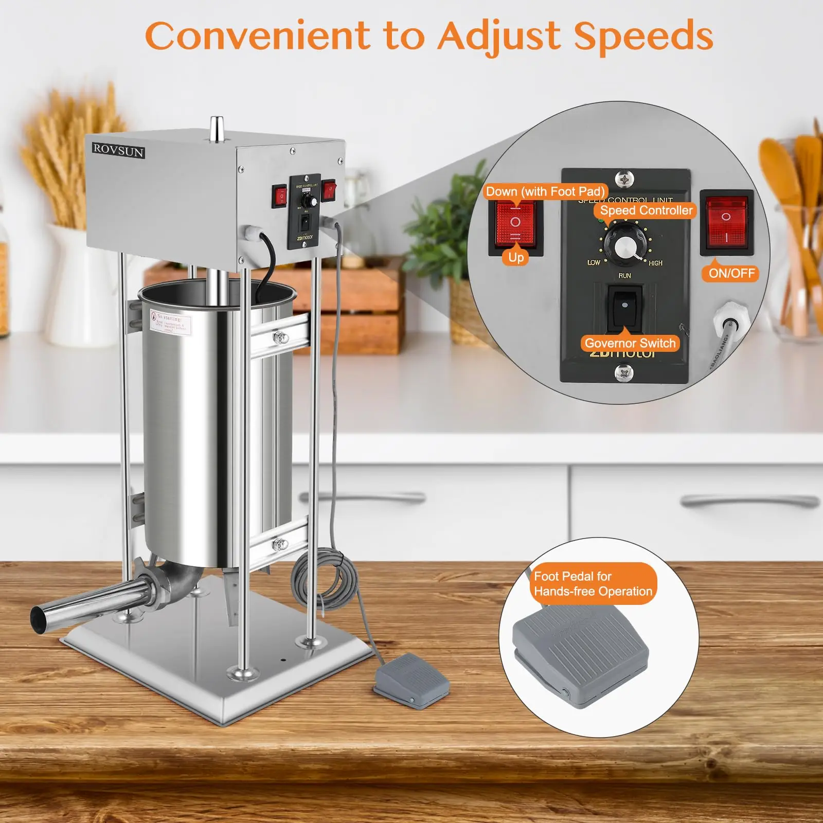 24.3LBS/15L Electric Sausage Stuffer Maker, Vertical Electric Stuffer Adjustable Speed Stainless Steel Heavy Duty