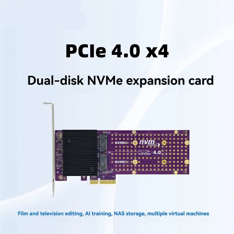 Pcie 4.0 X4 To M.2 Nvme Dual-Channel Expansion Card Split-Free PCIE Expansion Card Adapter Card For 22110/2280/2242 SSD