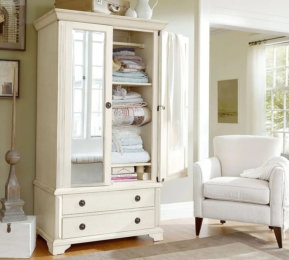 country solid wood wardrobe simple with drawers fitting mirror storage