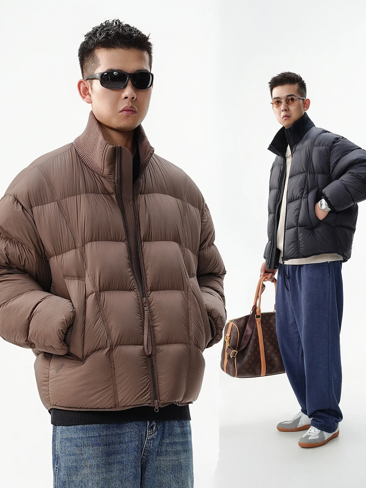 

Men's Thiened 90 White Du down Puffer Jaet Bread Sle Casual Loose Fit Warm Outerwear Nylon Fabric ort Zipper Coat