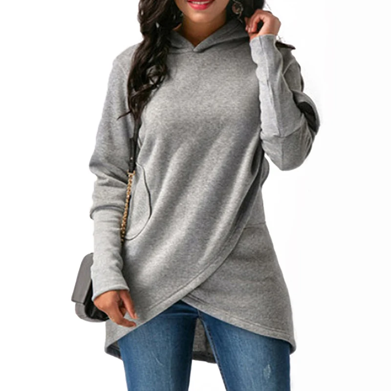 2023 Autumn Winter Solid Color Sweater Hooded Long Sleeve Women Clothing Fashion Casual Sports Top Cross Connection Long Sweater