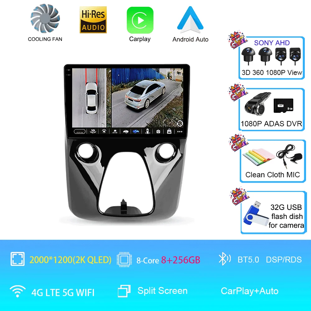 Android 16 autoradio multimediaspeler navigatie stereo GPS 2din 2 din DSP voor Peugeot 108 en Toyota Aygo B40 2014-2021
