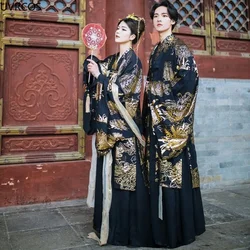 Robe traditionnelle chinoise de prairie pour hommes et femmes, Hanfu noir, ensembles de vêtements jumelés pour couple, costume de cosplay d'Halloween, danse financière