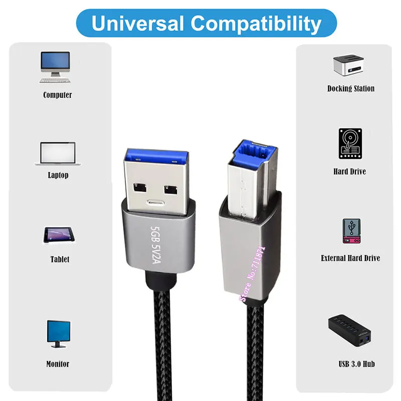 5V2A High Speed A Male to B Male USB 3.0 Cable Line For Scanner Printer External Hard Driver Usb3.0 A to B Male Data Line Wire