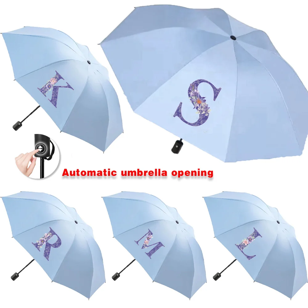 Sun Rain Umbrellas Collapsible Fully Automatic Protection Increased Thickness Windproof Compact Travel Essentials Purple flower