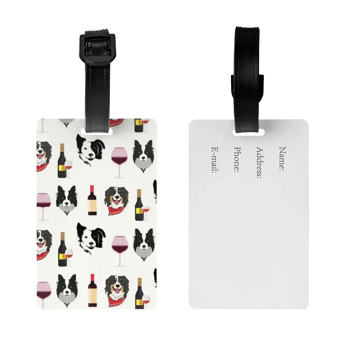 Custom Wine Border Collie Luggage Tag Privacy Protection Friendly Dog Baggage Tags Travel Bag Labels Suitcase