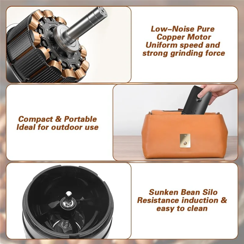 AT05- Burr Electric Coffee Grinder, USB Rechargeable Compact Pulverizer For Home Outdoor Use