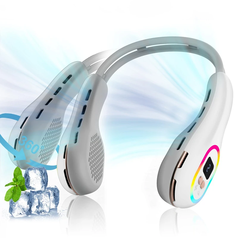 

Портативный шейный вентилятор 360° ° Безлопастной шейный вентилятор с направлением ветра, 6000 мАч, портативный гибкий охлаждающий вентилятор с батарейным питанием для улицы