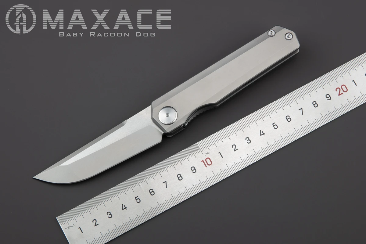 Maxace Baby Racoon Dog M390 Titanium Handle Folding Knife Tactical Survival Knife for Hunting Camping Fishing Fruit Cutting Tool