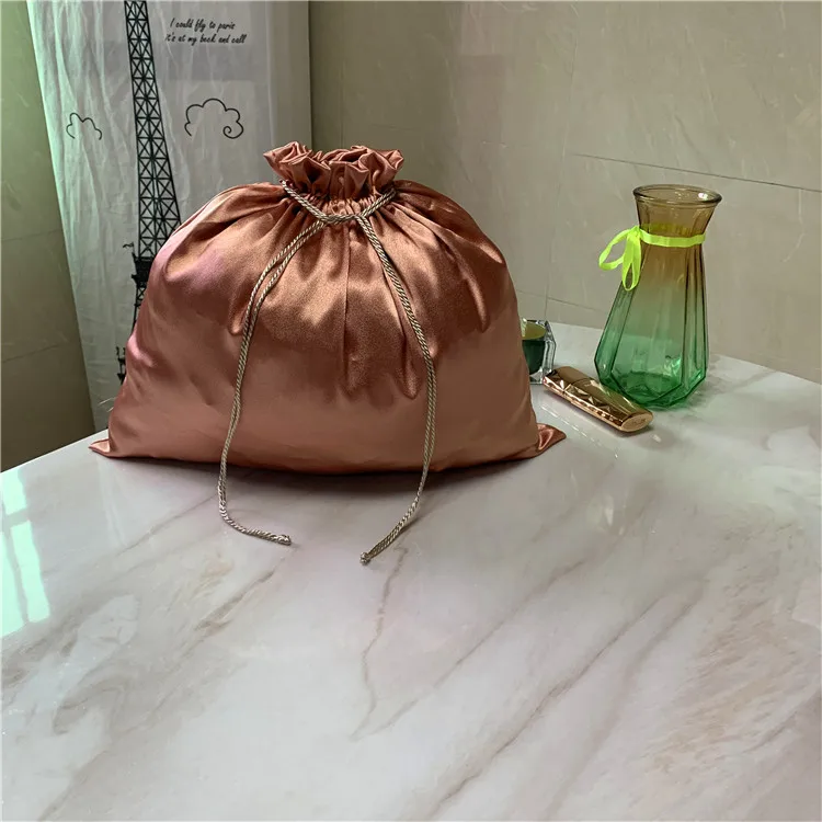 Silk Bag Rose Gold Wood Ear Drawstring Bags Cosmetic Skin Care Storage Pouch Clothes Shoes Dust Pouches Customizable Logo