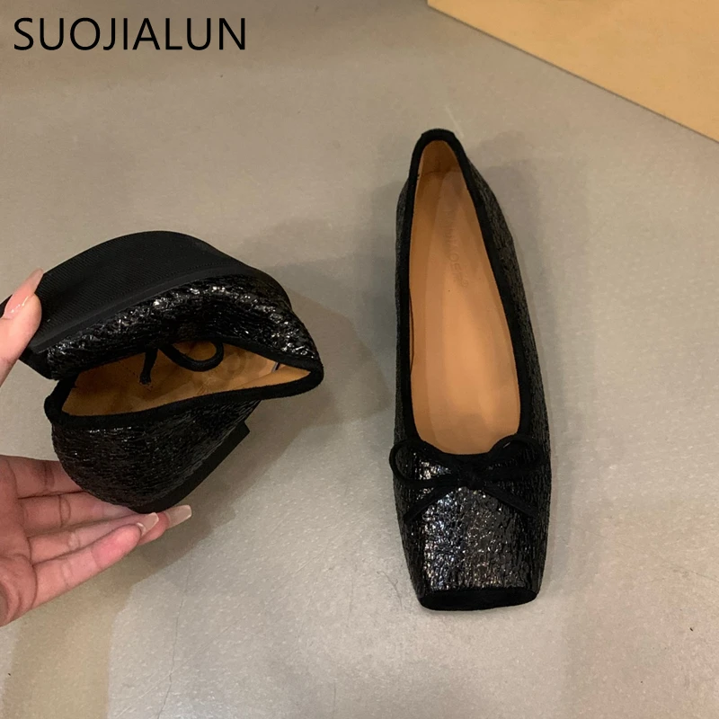 Suojialun 2023 Herbst Frauen flache Schuhe Mode runde Zehen flachen Slip auf flachen Balletts chuhen Mode Gold weiche lässige Ballerinas s