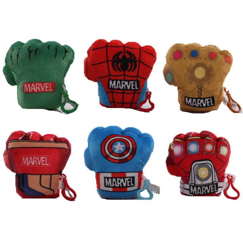 Wholesale 24pcs/lot 10cm New Super heroes stuffed dolls pendants Spider Man Thanos Plush Kerying boxing Glove key chain Gifts