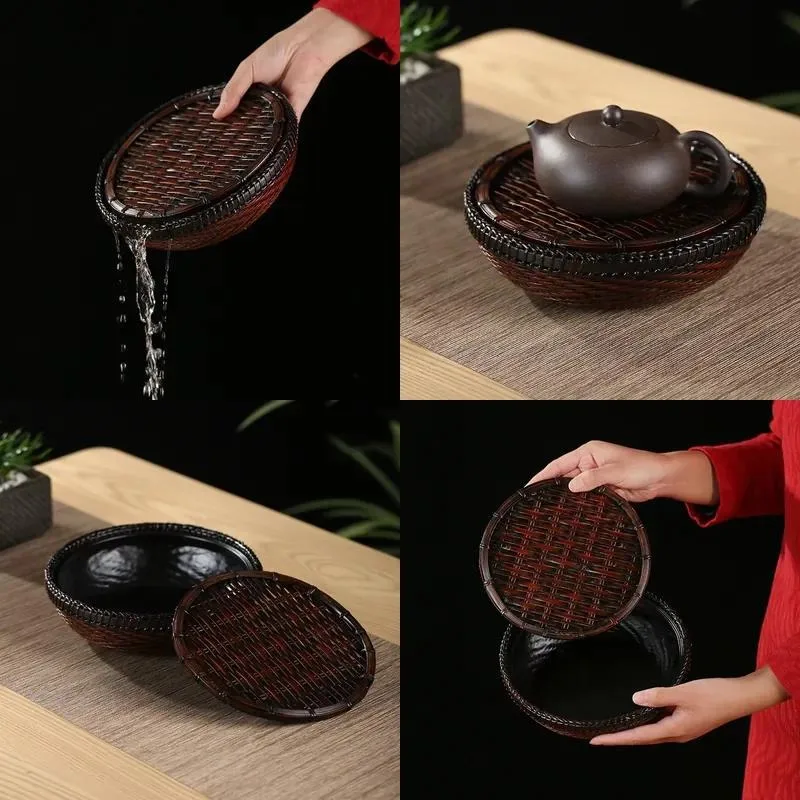 for 100% natural sustainable bamboo water tray, high density woven teapot holder, antibacterial oriental tea tray
