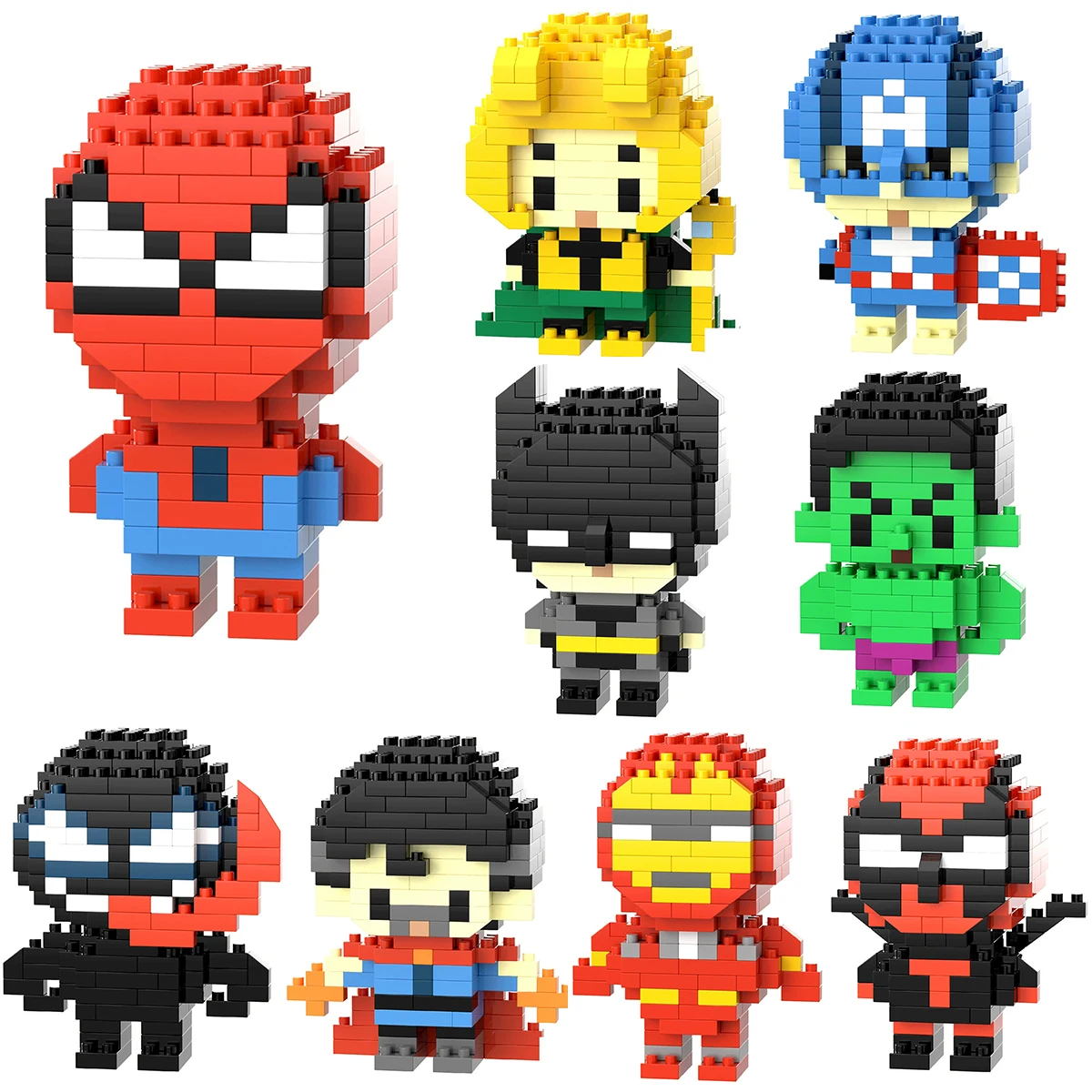 Spider Man Building Block Deadpool & Venom Iron Man Figure Batman Super Hero Cartoon Character Model Toys for Gifts