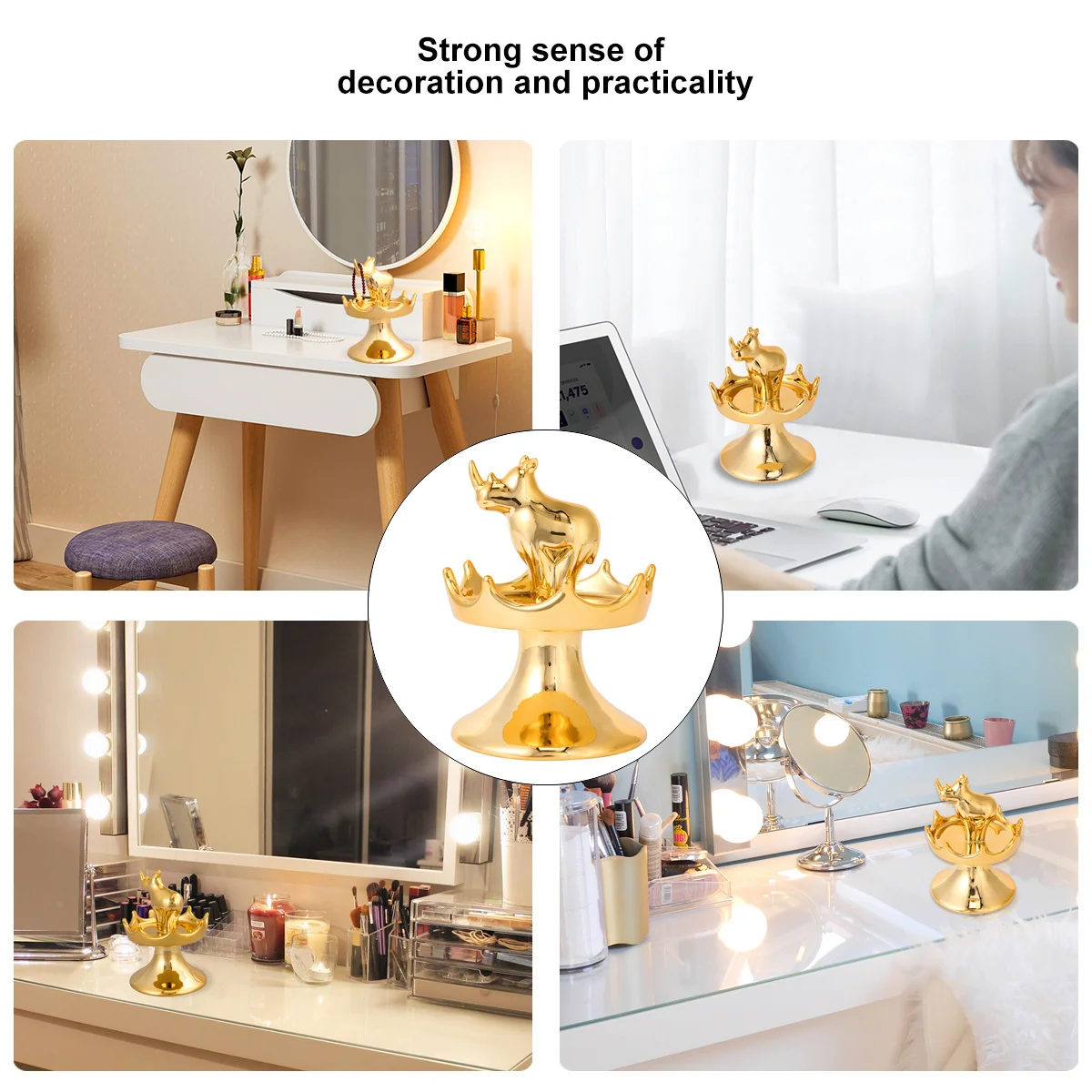 

1 шт., керамический держатель для ювелирных изделий, Золотая Корона, форма носорога, вертикальный органайзер для сережек, подставка для колец, серег, браслетов, рабочего стола