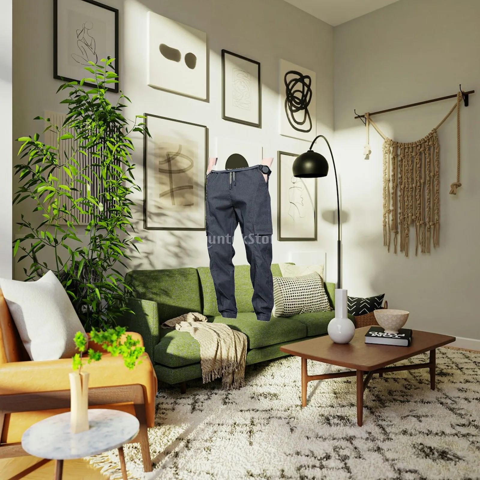 2x Mens Cargo Pant Street Trendy Trousers Wide Leg Baggy Work Pants with Pockets for Hiking Fishing