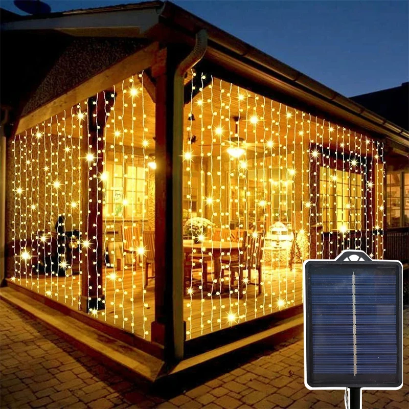 

Christmas Decoration Outdoor Light for Garden Patio Decor 3/6M LED Solar Curtain Light Holiday Party Decor Fairy String Light