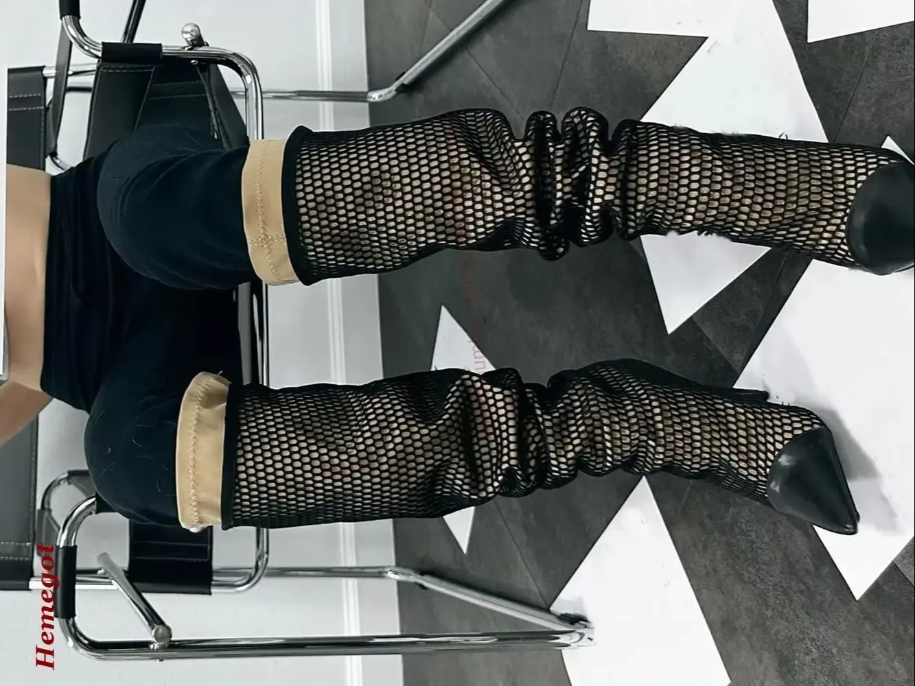 Pointed Toe Stiletto Heels Women's Long Boots Mesh Double Knee-high Boots Black Slip On Winter 2025 New Elegant Party Shoes Sexy